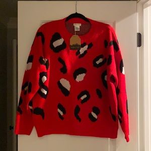 Red leopard print sweater. NWT!
